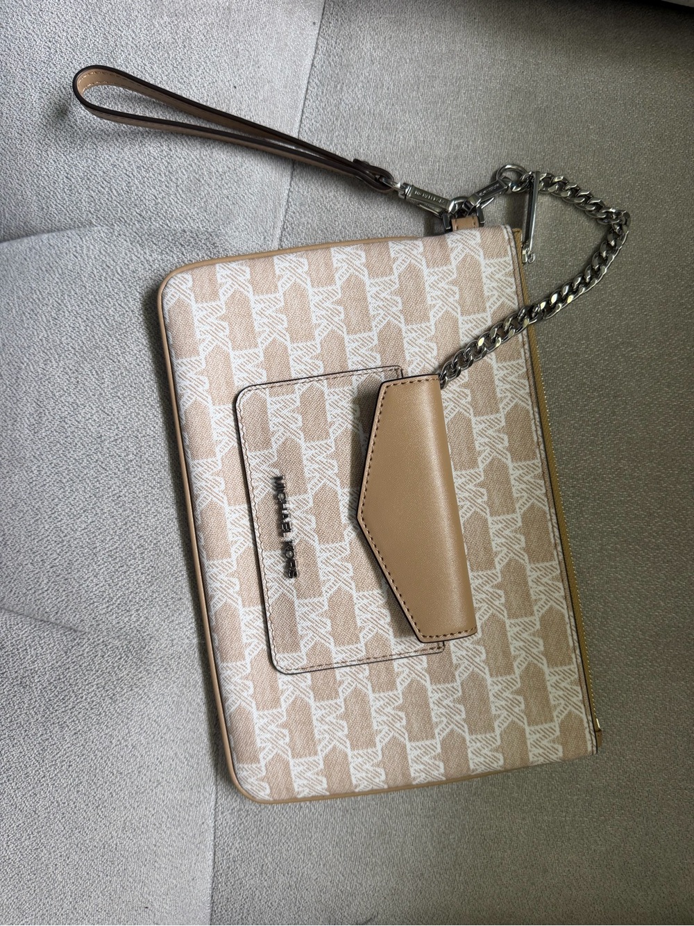 Michael Kors Beige and Cream Signature Monogram Wristlet Clutch